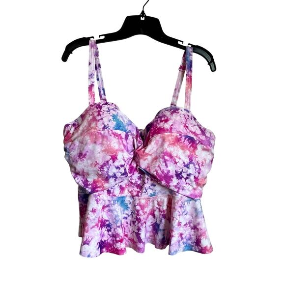 Torrid Tie Front Underwire Peplum Midkini Top Multicolor Tie Dye Size 2 DD/F - Picture 1 of 9